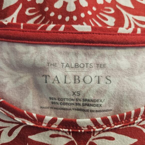 Talbots The Talbots Tee Womens XS Shirt L/S Floral Red White Stretch Casual - Picture 6 of 7